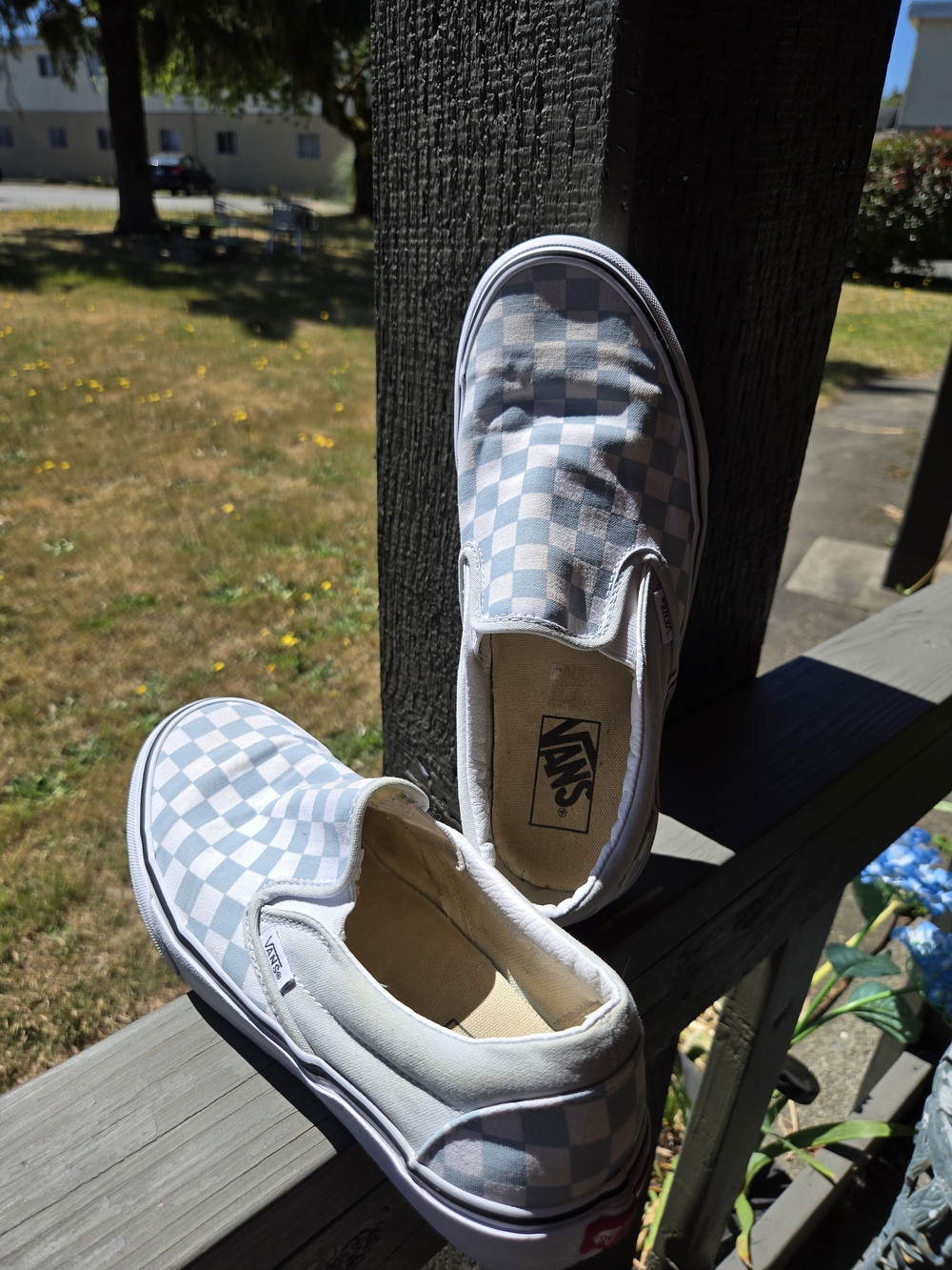 Vans Classic Slip-On Checkerboard Sneakers - Light Blue/White